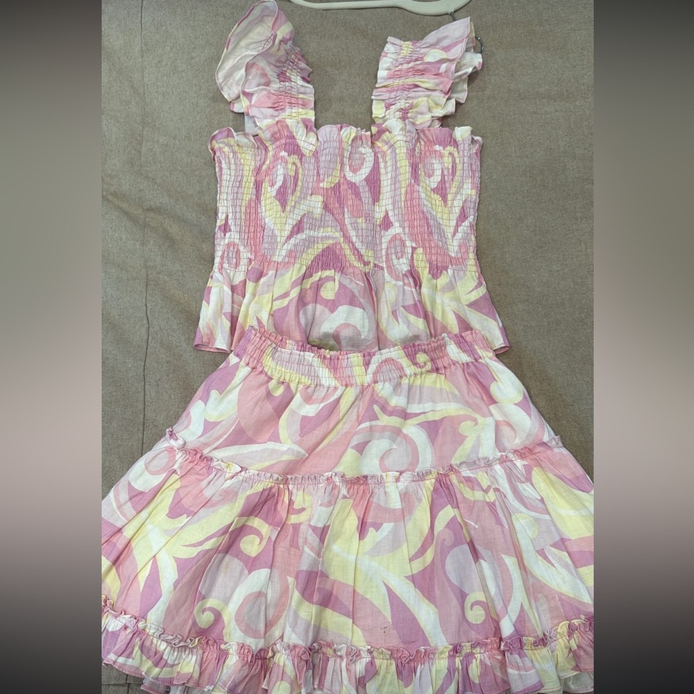 Hill House Pink and Cream Skirt Set